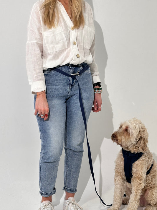 Navy Blue Waterproof Hands-Free Dog Leash – Adjustable & Durable