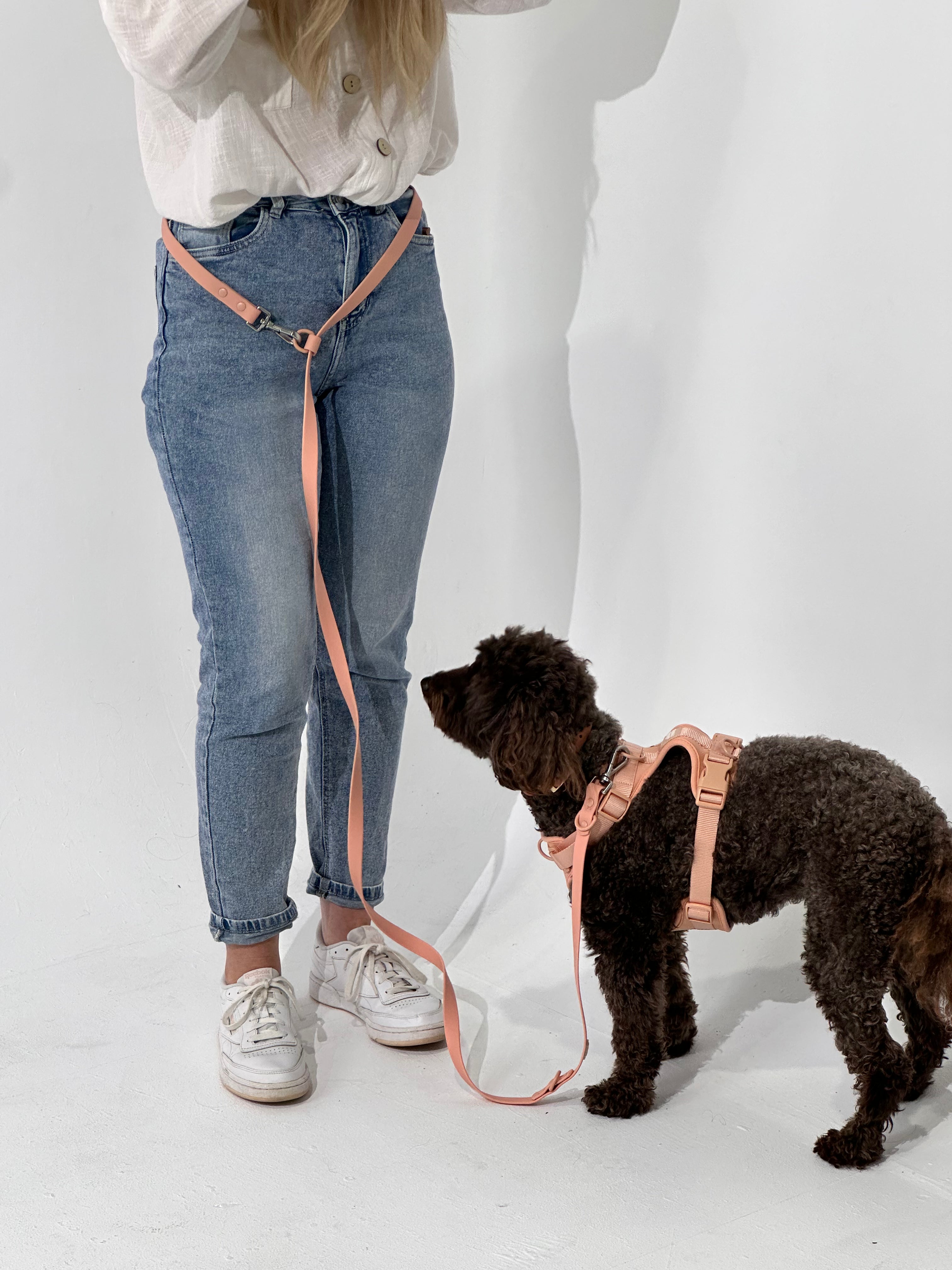 Peach Waterproof Hands-Free Dog Leash – Adjustable & Durable