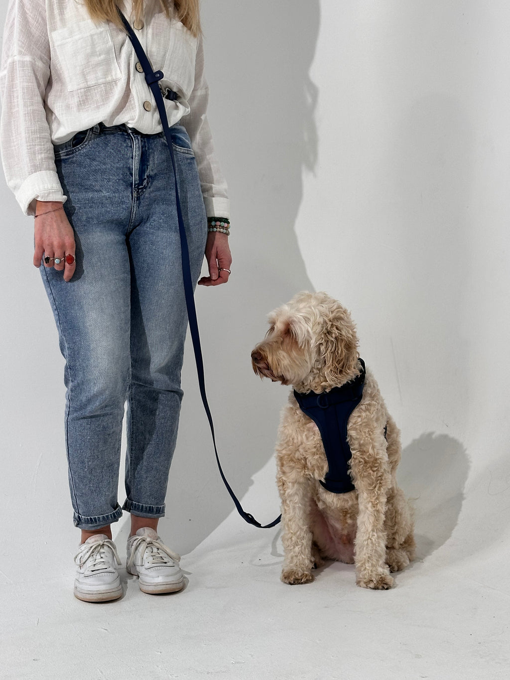 Navy Blue Waterproof Hands-Free Dog Leash – Adjustable & Durable