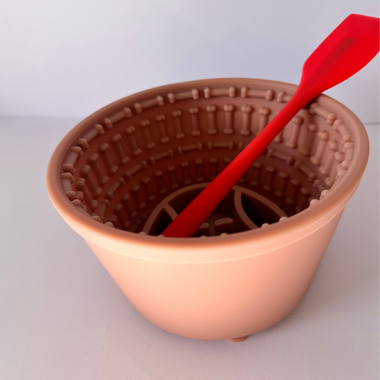 Pink Bucket Enrichment Slow Feeder Bowl with Silicone Spatula