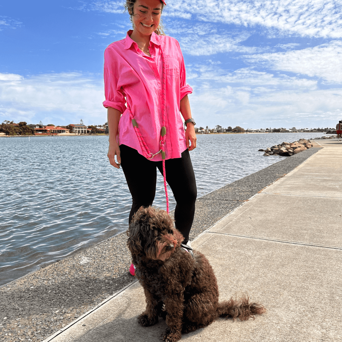 Hands-Free Nylon Rope Dog Leash in Pink