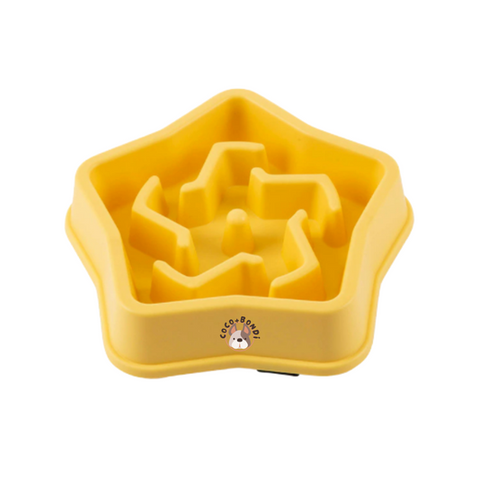 Dog Slow Feeder Bowl: Yellow Star